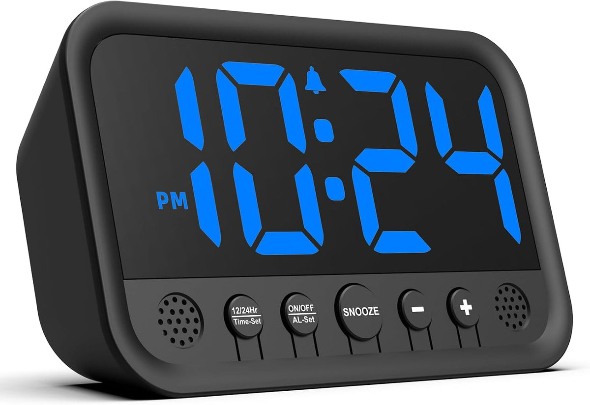 Small LED Digital Clock for Bedroom, Loud Alarm Clock for Heavy Sleepers Adults, Teens | Plug-In Electric Desk Clock | Simple Bedside Nightstand Clock with Adjustable Volume/Brightness/Snooze – Green