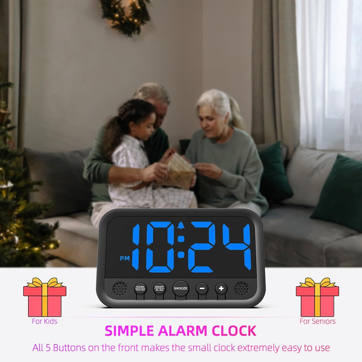 Small LED Digital Clock for Bedroom, Loud Alarm Clock for Heavy Sleepers Adults, Teens | Plug-In Electric Desk Clock | Simple Bedside Nightstand Clock with Adjustable Volume/Brightness/Snooze – Green