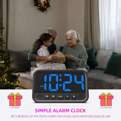 Small LED Digital Clock for Bedroom, Loud Alarm Clock for Heavy Sleepers Adults, Teens | Plug-In Electric Desk Clock | Simple Bedside Nightstand Clock with Adjustable Volume/Brightness/Snooze – Green