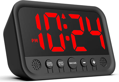 Small LED Digital Clock for Bedroom, Loud Alarm Clock for Heavy Sleepers Adults, Teens | Plug-In Electric Desk Clock | Simple Bedside Nightstand Clock with Adjustable Volume/Brightness/Snooze – Green