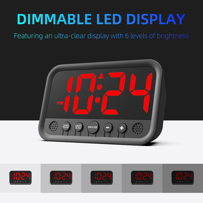Small LED Digital Clock for Bedroom, Loud Alarm Clock for Heavy Sleepers Adults, Teens | Plug-In Electric Desk Clock | Simple Bedside Nightstand Clock with Adjustable Volume/Brightness/Snooze – Green