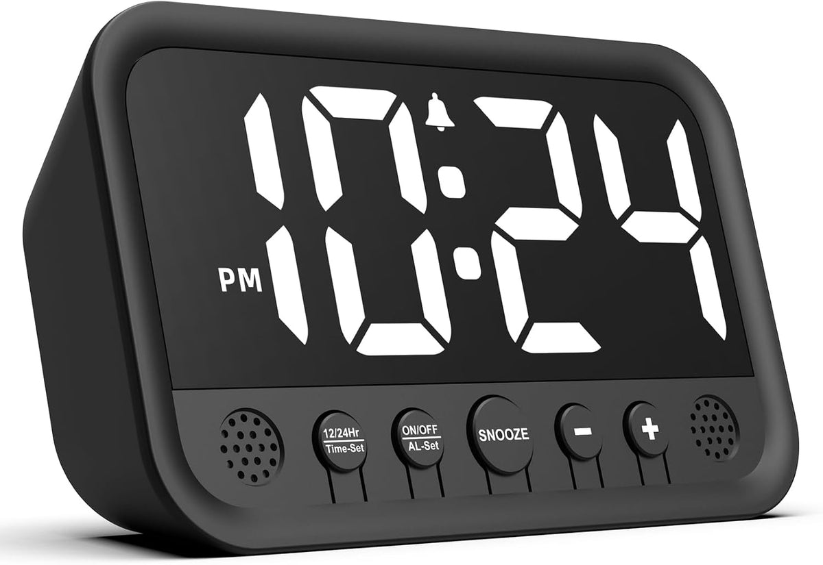 Small LED Digital Clock for Bedroom, Loud Alarm Clock for Heavy Sleepers Adults, Teens | Plug-In Electric Desk Clock | Simple Bedside Nightstand Clock with Adjustable Volume/Brightness/Snooze – Green