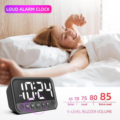 Small LED Digital Clock for Bedroom, Loud Alarm Clock for Heavy Sleepers Adults, Teens | Plug-In Electric Desk Clock | Simple Bedside Nightstand Clock with Adjustable Volume/Brightness/Snooze – Green