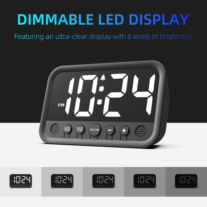 Small LED Digital Clock for Bedroom, Loud Alarm Clock for Heavy Sleepers Adults, Teens | Plug-In Electric Desk Clock | Simple Bedside Nightstand Clock with Adjustable Volume/Brightness/Snooze – Green