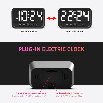 Small LED Digital Clock for Bedroom, Loud Alarm Clock for Heavy Sleepers Adults, Teens | Plug-In Electric Desk Clock | Simple Bedside Nightstand Clock with Adjustable Volume/Brightness/Snooze – Green