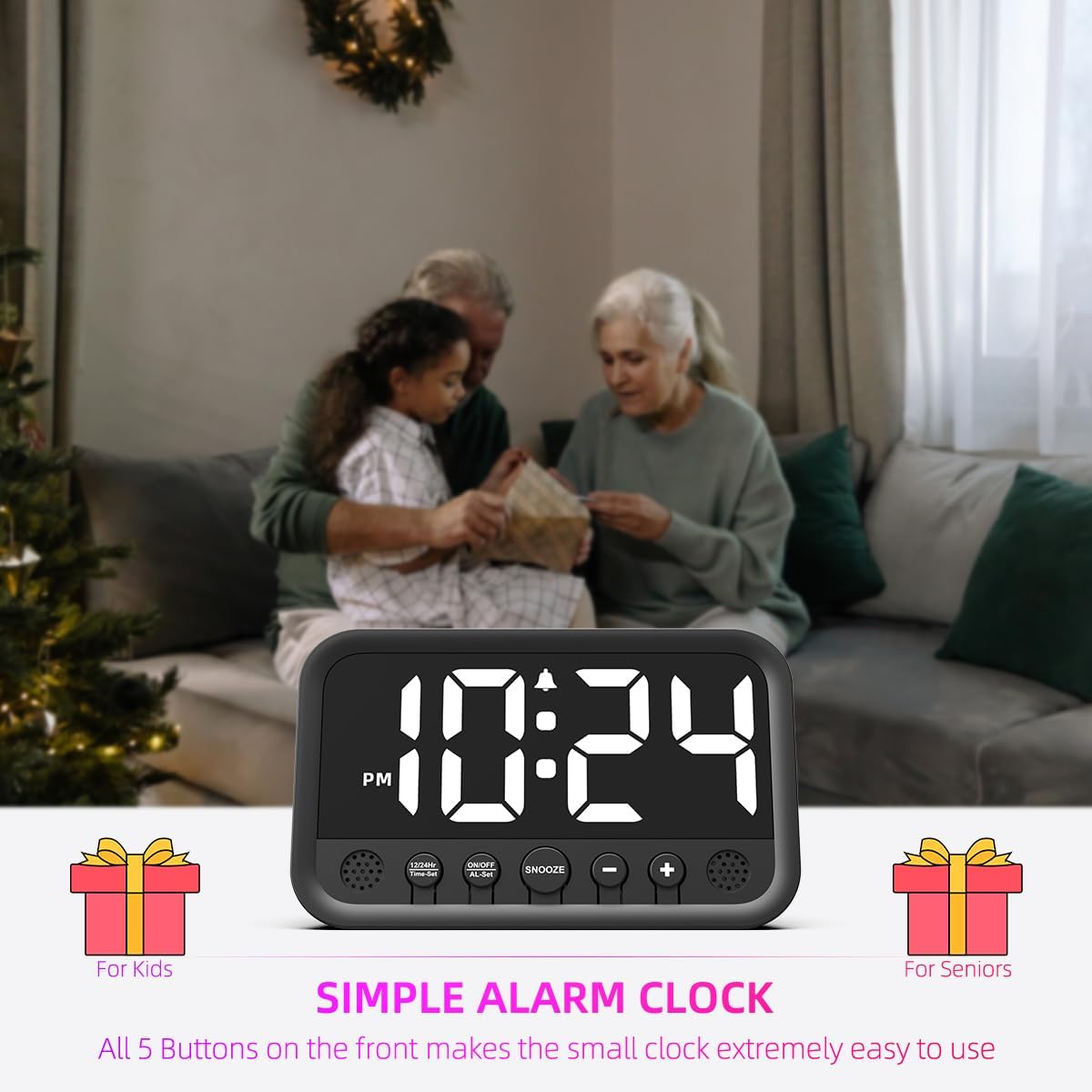 Small LED Digital Clock for Bedroom, Loud Alarm Clock for Heavy Sleepers Adults, Teens | Plug-In Electric Desk Clock | Simple Bedside Nightstand Clock with Adjustable Volume/Brightness/Snooze – Green