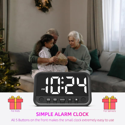 Small LED Digital Clock for Bedroom, Loud Alarm Clock for Heavy Sleepers Adults, Teens | Plug-In Electric Desk Clock | Simple Bedside Nightstand Clock with Adjustable Volume/Brightness/Snooze – Green