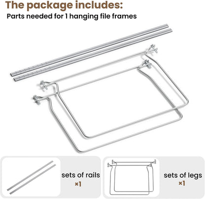 Hanging File Folder Frame, Letter Size File Drawer Organizer for Desks, Adjustable File Cabinet Rails 13.5 to 17.5 Inches, Set of 1