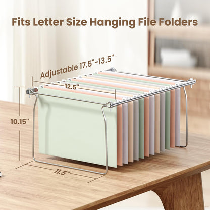 Hanging File Folder Frame, Letter Size File Drawer Organizer for Desks, Adjustable File Cabinet Rails 13.5 to 17.5 Inches, Set of 1
