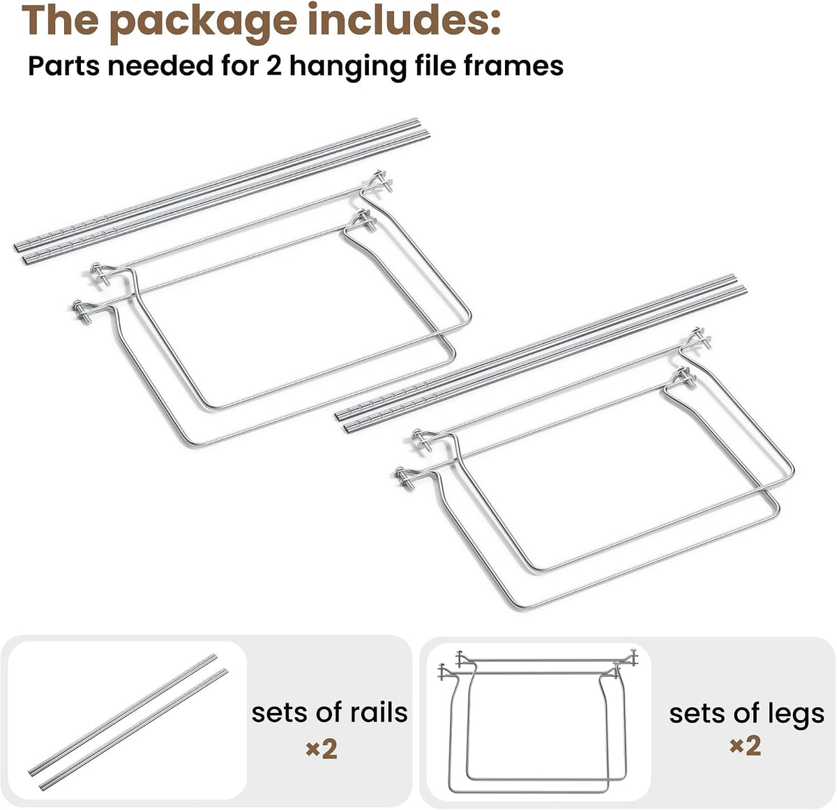 Hanging File Folder Frame, Letter Size File Drawer Organizer for Desks, Adjustable File Cabinet Rails 13.5 to 17.5 Inches, Set of 1