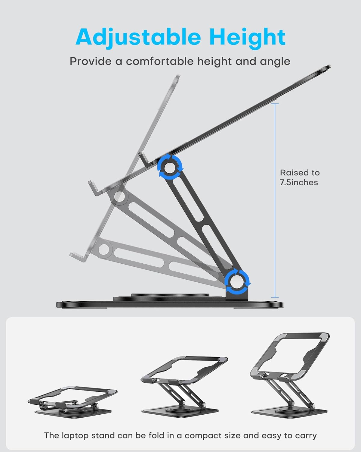 Adjustable Laptop Stand, Computer Stand with 360 Rotating Base