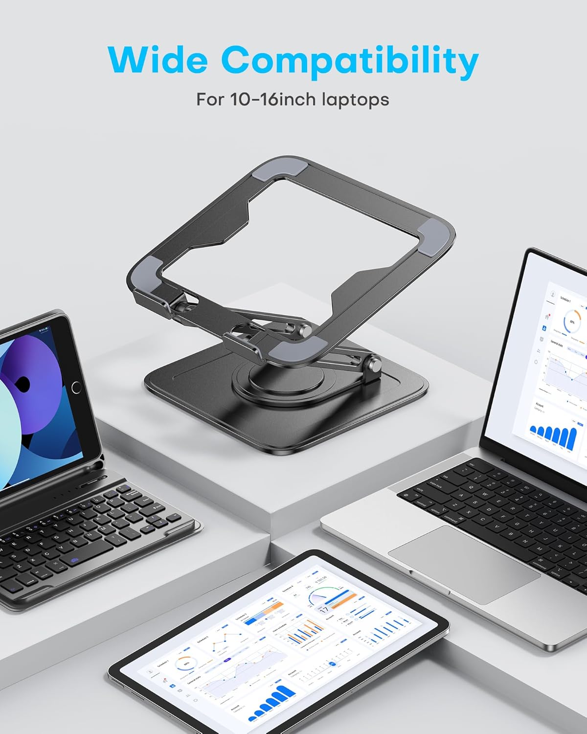 Adjustable Laptop Stand, Computer Stand with 360 Rotating Base