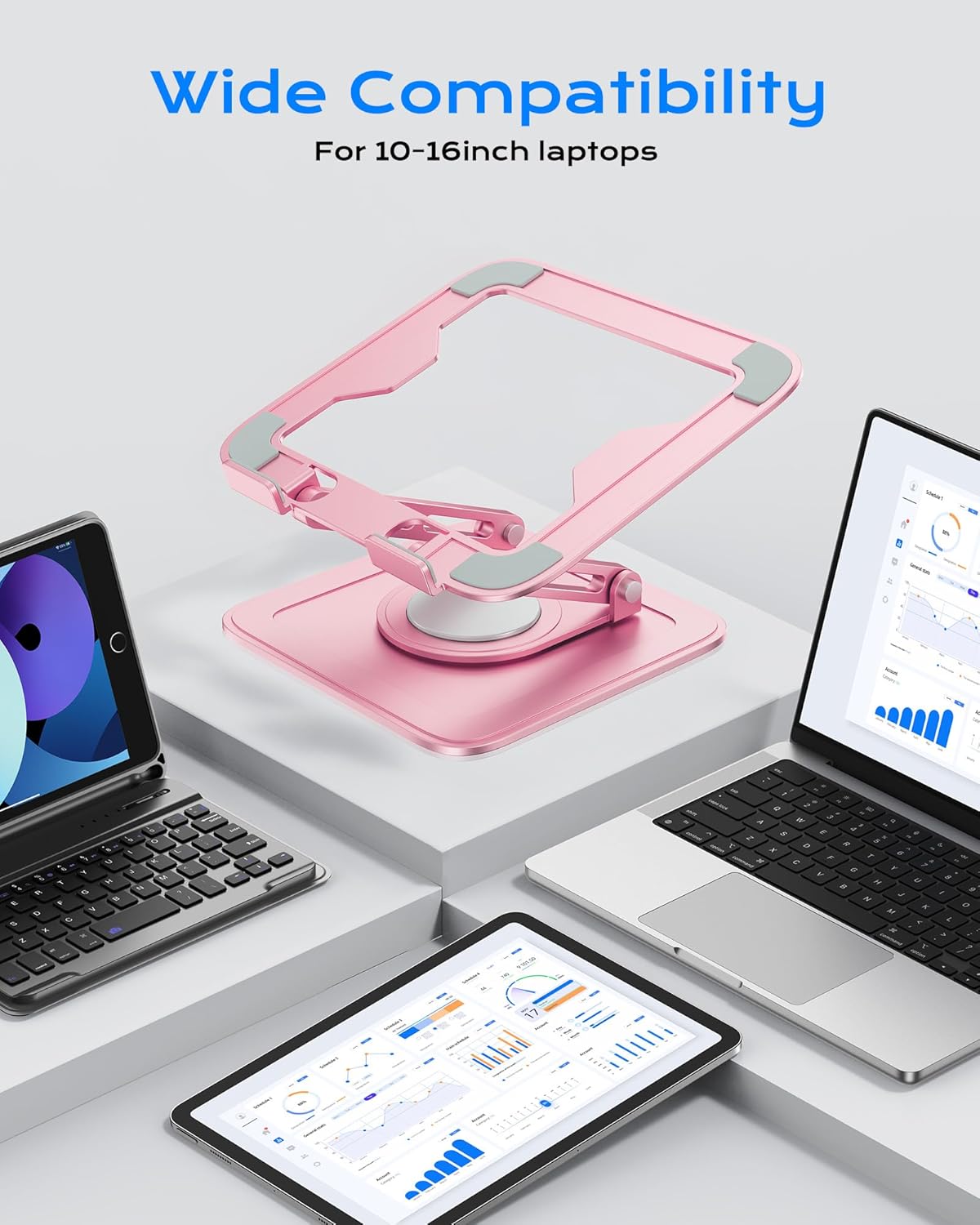 Adjustable Laptop Stand, Computer Stand with 360 Rotating Base