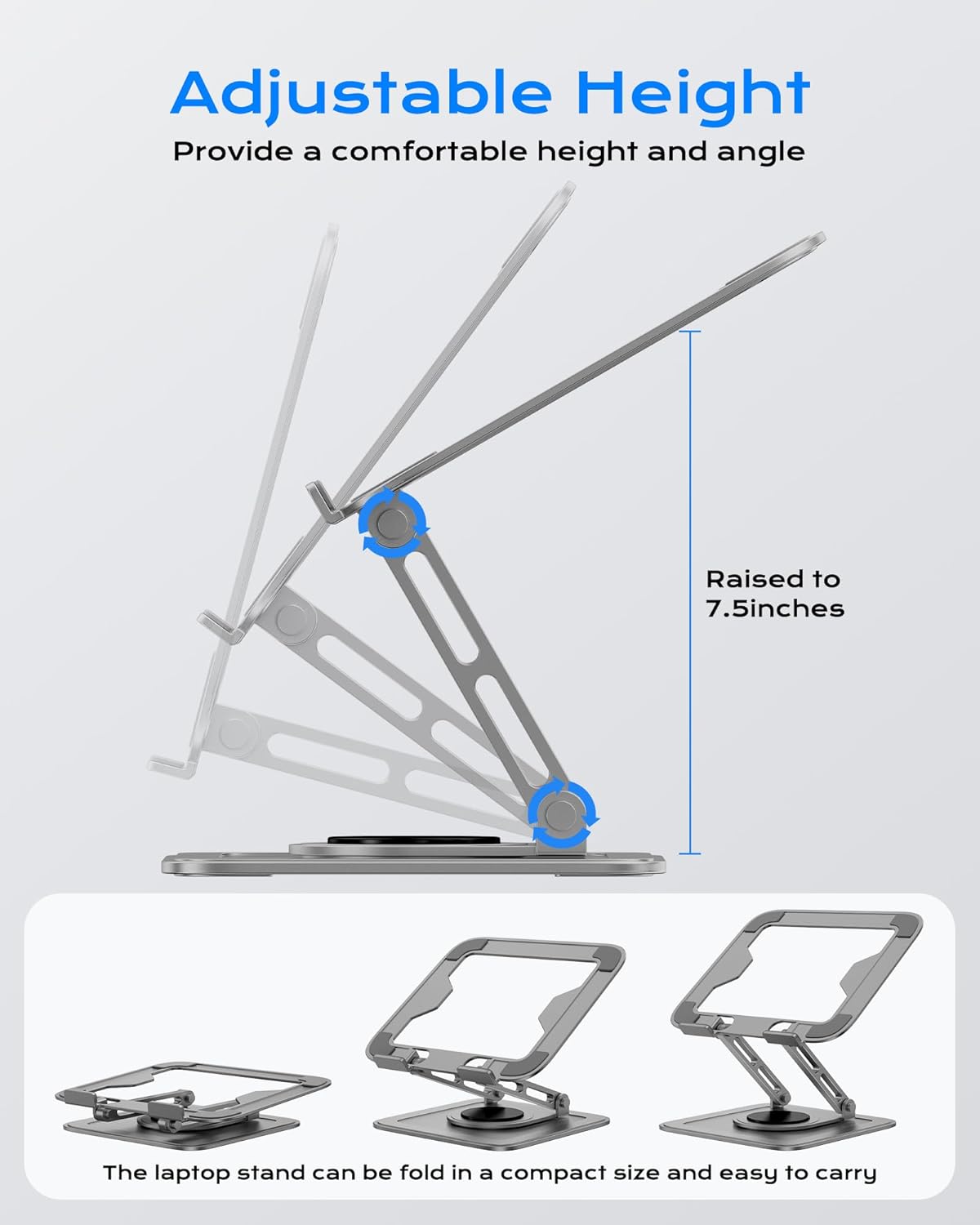 Adjustable Laptop Stand, Computer Stand with 360 Rotating Base