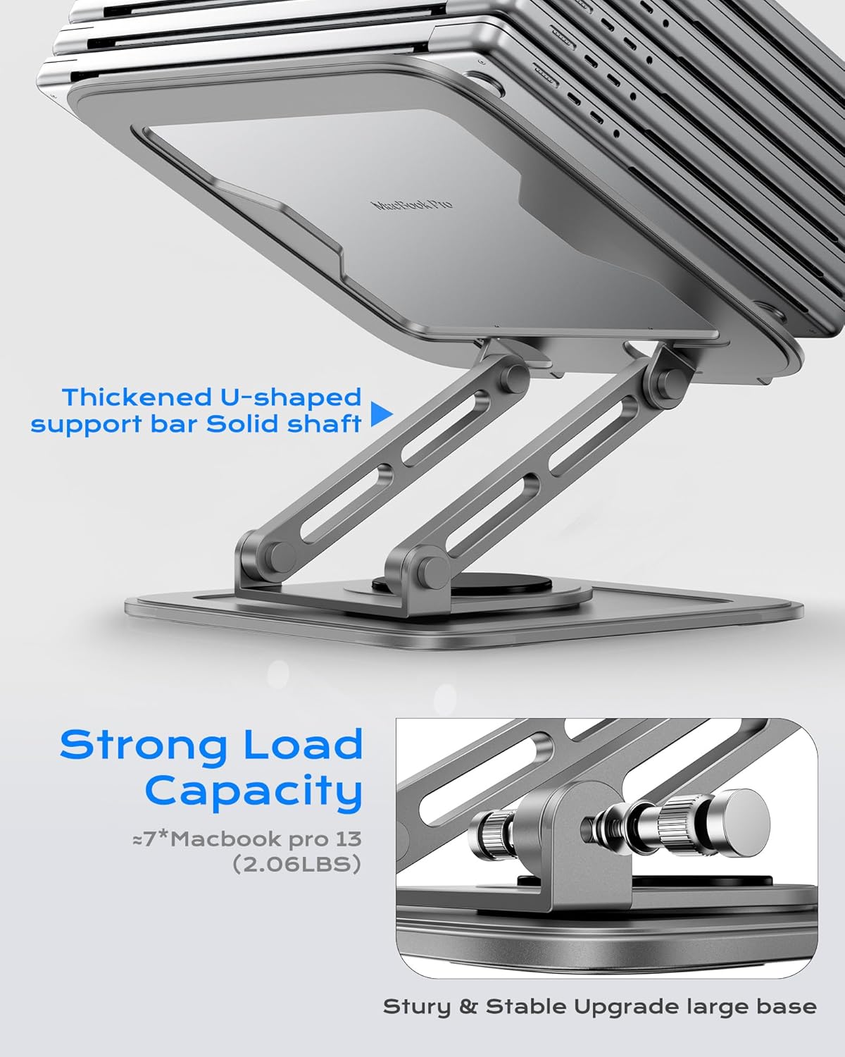 Adjustable Laptop Stand, Computer Stand with 360 Rotating Base