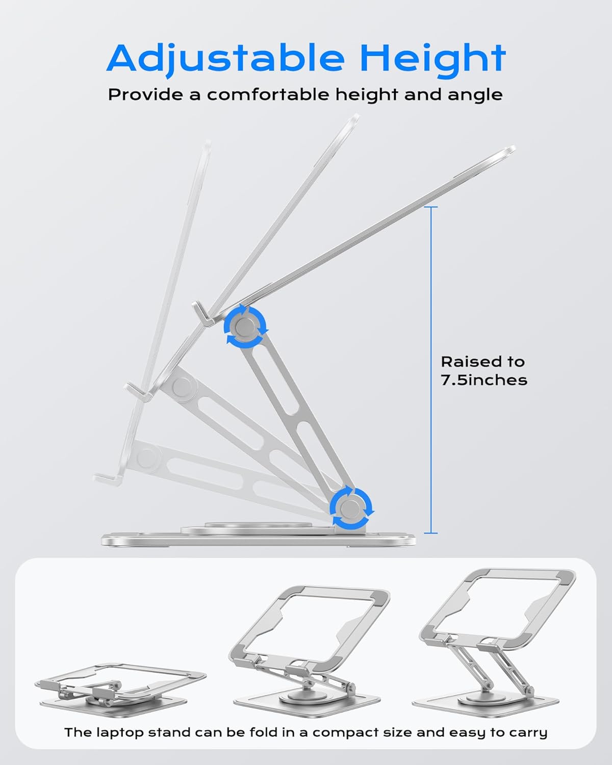 Adjustable Laptop Stand, Computer Stand with 360 Rotating Base