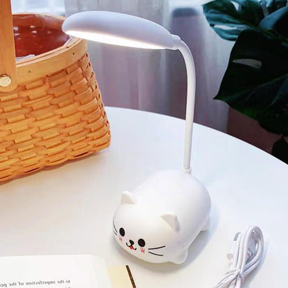 LED Desk Lamp for Kids,Mini Cat Night Light,Cute Cat Foldable USB Rechargeable Reading Light Bedroom Children's Bedside Study (White)