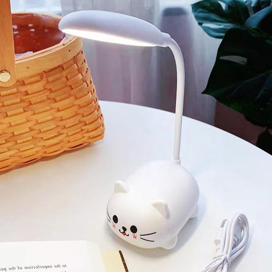 LED Desk Lamp for Kids,Mini Cat Night Light,Cute Cat Foldable USB Rechargeable Reading Light Bedroom Children's Bedside Study (White)