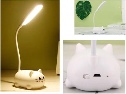 LED Desk Lamp for Kids,Mini Cat Night Light,Cute Cat Foldable USB Rechargeable Reading Light Bedroom Children's Bedside Study (White)