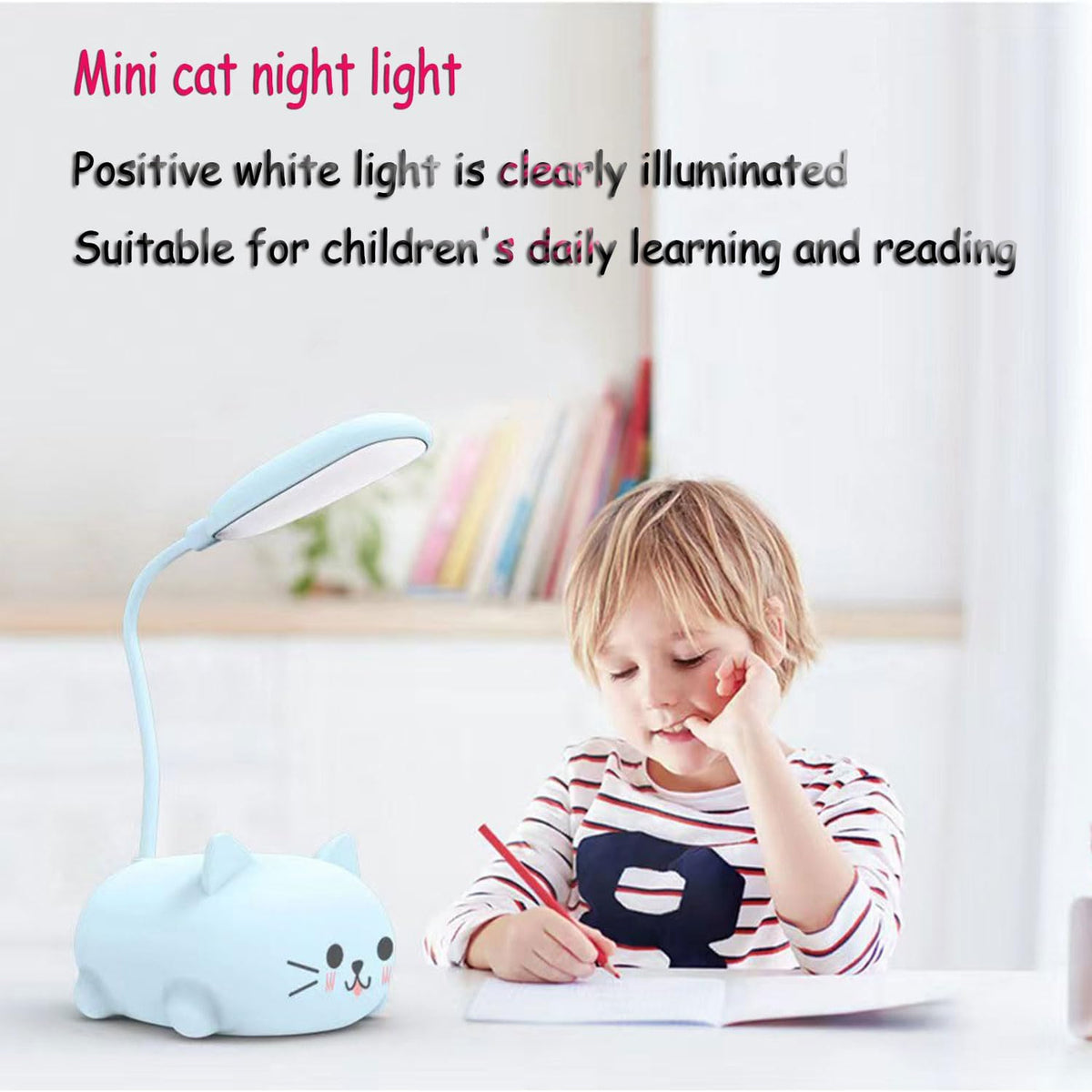 LED Desk Lamp for Kids,Mini Cat Night Light,Cute Cat Foldable USB Rechargeable Reading Light Bedroom Children's Bedside Study (White)