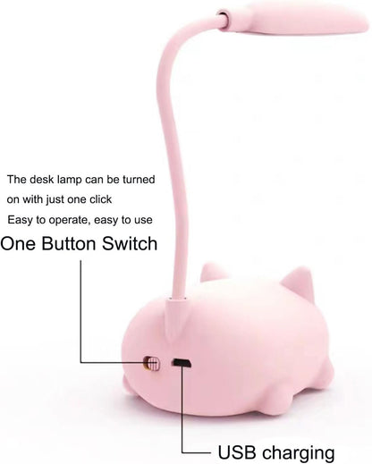 LED Desk Lamp for Kids,Mini Cat Night Light,Cute Cat Foldable USB Rechargeable Reading Light Bedroom Children's Bedside Study (White)