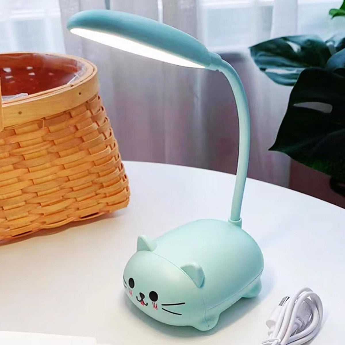 LED Desk Lamp for Kids,Mini Cat Night Light,Cute Cat Foldable USB Rechargeable Reading Light Bedroom Children's Bedside Study (White)