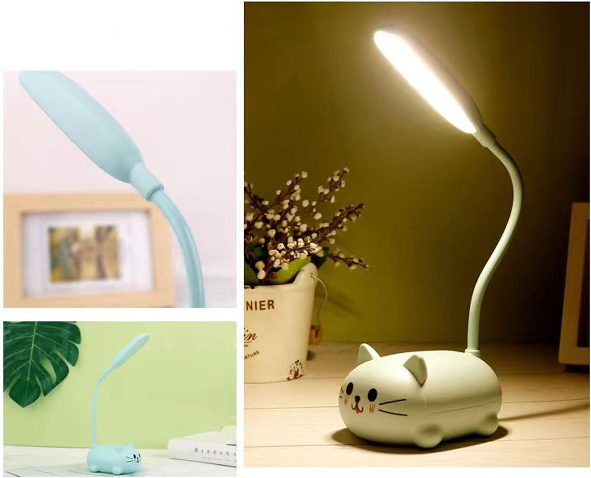 LED Desk Lamp for Kids,Mini Cat Night Light,Cute Cat Foldable USB Rechargeable Reading Light Bedroom Children's Bedside Study (White)