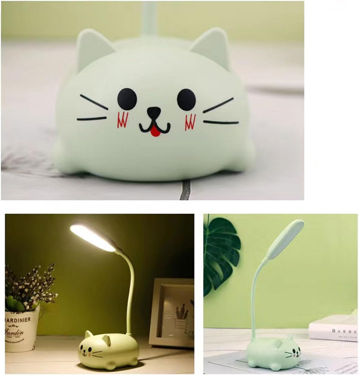 LED Desk Lamp for Kids,Mini Cat Night Light,Cute Cat Foldable USB Rechargeable Reading Light Bedroom Children's Bedside Study (White)