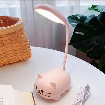 LED Desk Lamp for Kids,Mini Cat Night Light,Cute Cat Foldable USB Rechargeable Reading Light Bedroom Children's Bedside Study (White)