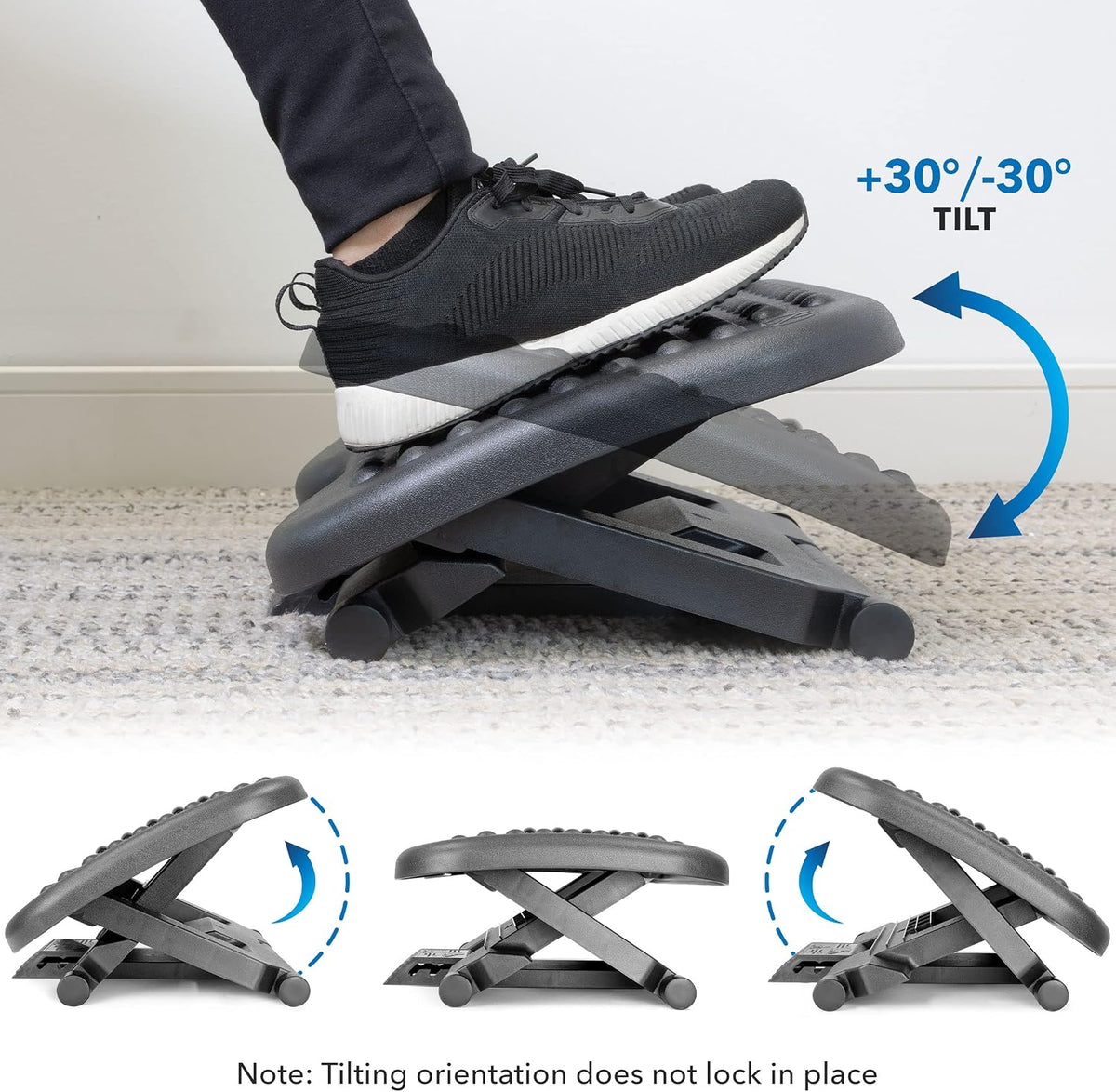 ! Ergonomic Under Desk Footrest with Massage Rollers, Adjustable Height & 30° Tilt Foot Rest Under Desk (4.25"–6.75"), Office Foot Stool with Non Slip Surface