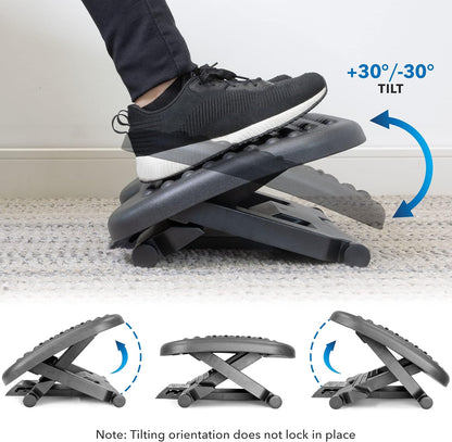 ! Ergonomic Under Desk Footrest with Massage Rollers, Adjustable Height & 30° Tilt Foot Rest Under Desk (4.25"–6.75"), Office Foot Stool with Non Slip Surface