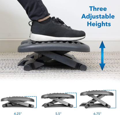 ! Ergonomic Under Desk Footrest with Massage Rollers, Adjustable Height & 30° Tilt Foot Rest Under Desk (4.25"–6.75"), Office Foot Stool with Non Slip Surface