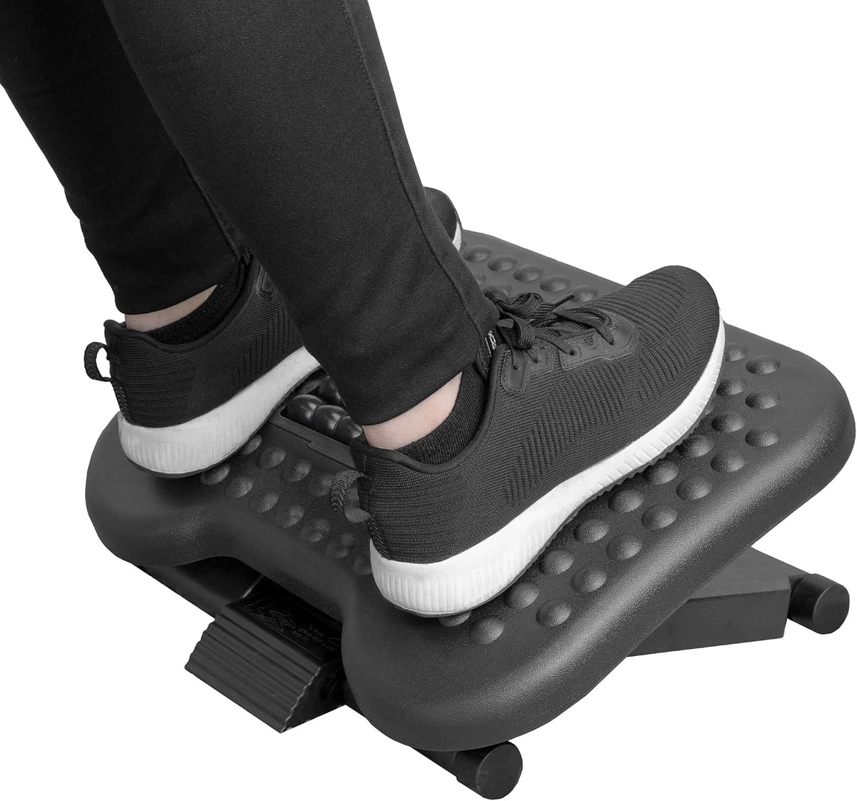 ! Ergonomic Under Desk Footrest with Massage Rollers, Adjustable Height & 30° Tilt Foot Rest Under Desk (4.25"–6.75"), Office Foot Stool with Non Slip Surface