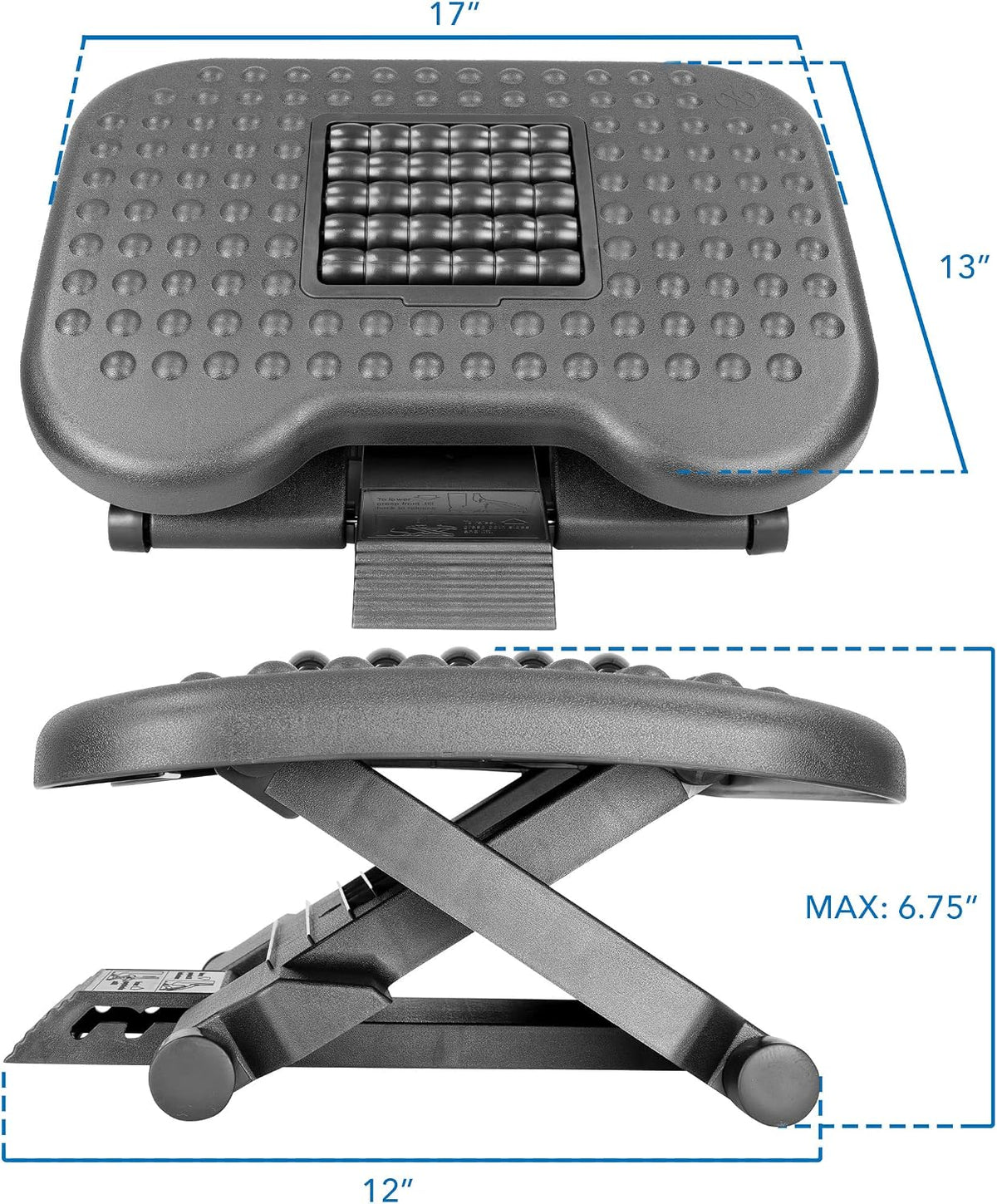 ! Ergonomic Under Desk Footrest with Massage Rollers, Adjustable Height & 30° Tilt Foot Rest Under Desk (4.25"–6.75"), Office Foot Stool with Non Slip Surface