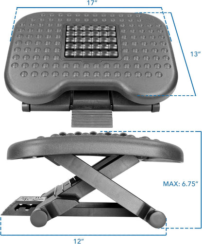 ! Ergonomic Under Desk Footrest with Massage Rollers, Adjustable Height & 30° Tilt Foot Rest Under Desk (4.25"–6.75"), Office Foot Stool with Non Slip Surface