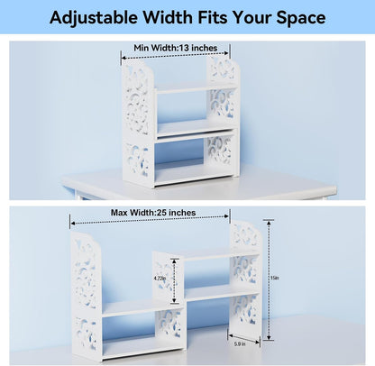 Adjustable Desktop Shelf Organizer, 3-Tier Desk Shelf, White Pattern