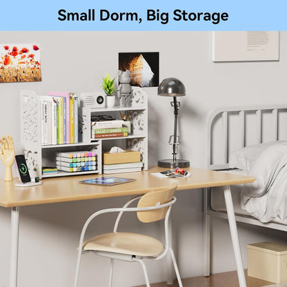 Adjustable Desktop Shelf Organizer, 3-Tier Desk Shelf, White Pattern