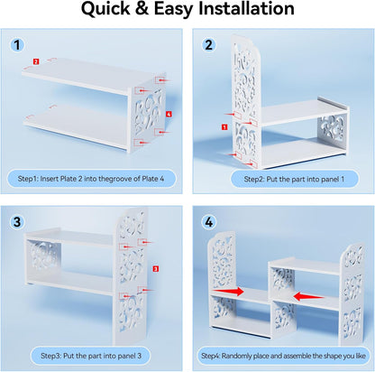 Adjustable Desktop Shelf Organizer, 3-Tier Desk Shelf, White Pattern