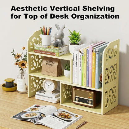 Adjustable Desktop Shelf Organizer, 3-Tier Desk Shelf, White Pattern