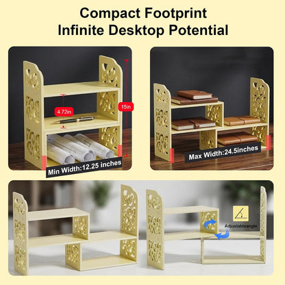 Adjustable Desktop Shelf Organizer, 3-Tier Desk Shelf, White Pattern