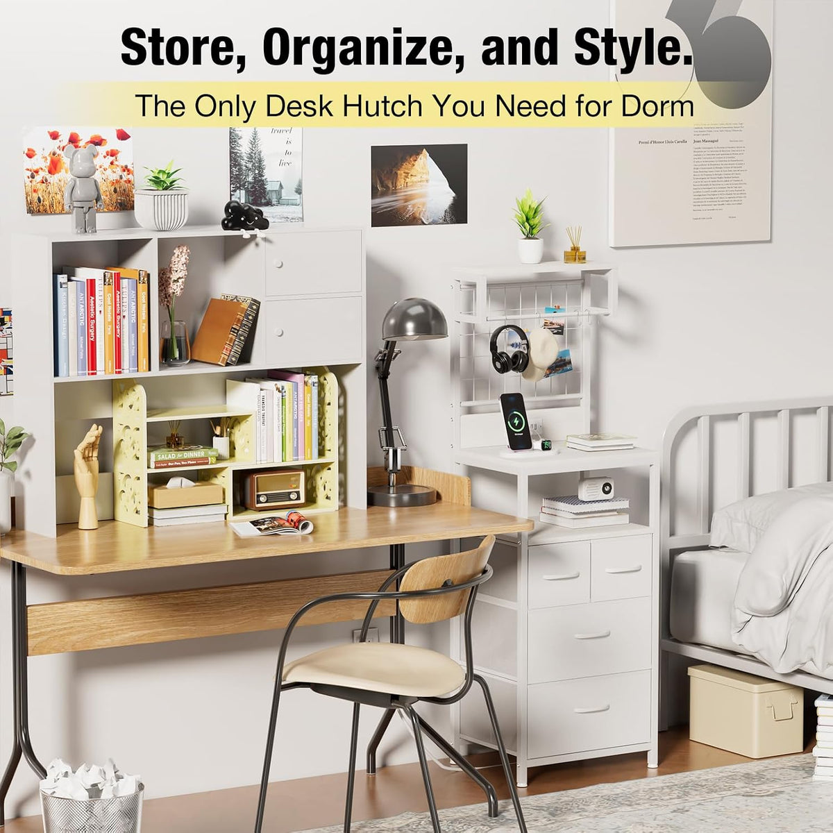 Adjustable Desktop Shelf Organizer, 3-Tier Desk Shelf, White Pattern
