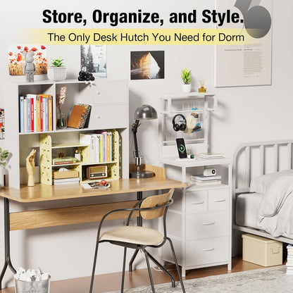 Adjustable Desktop Shelf Organizer, 3-Tier Desk Shelf, White Pattern