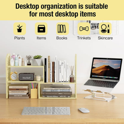 Adjustable Desktop Shelf Organizer, 3-Tier Desk Shelf, White Pattern