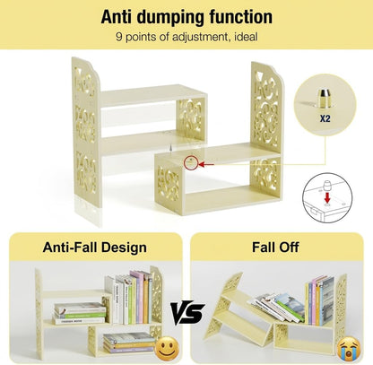 Adjustable Desktop Shelf Organizer, 3-Tier Desk Shelf, White Pattern