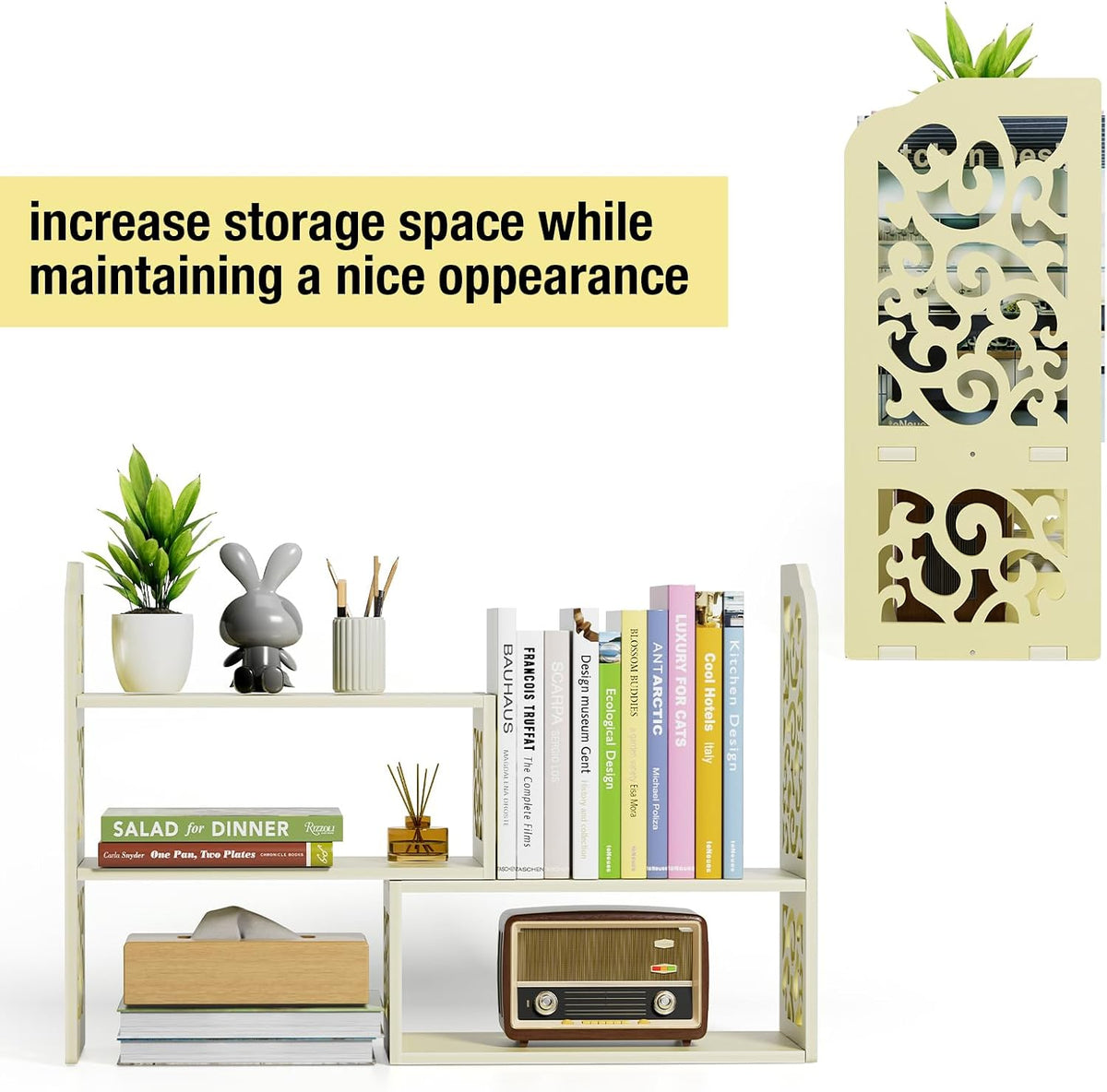 Adjustable Desktop Shelf Organizer, 3-Tier Desk Shelf, White Pattern