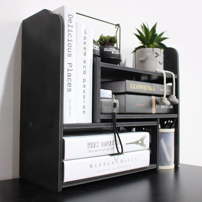 Adjustable Desktop Shelf Organizer, 3-Tier Desk Shelf, White Pattern