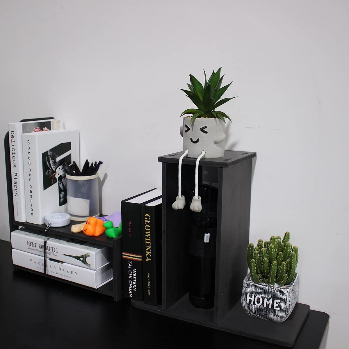 Adjustable Desktop Shelf Organizer, 3-Tier Desk Shelf, White Pattern