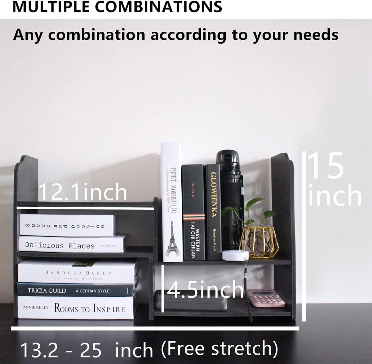 Adjustable Desktop Shelf Organizer, 3-Tier Desk Shelf, White Pattern