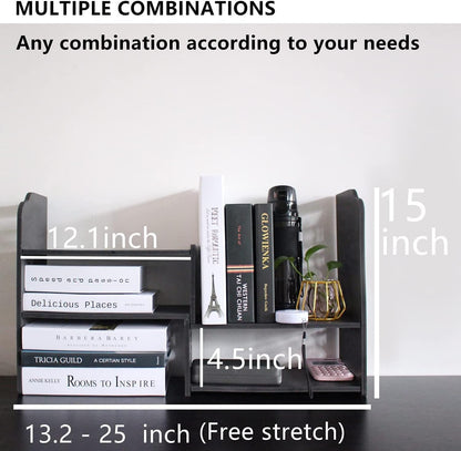 Adjustable Desktop Shelf Organizer, 3-Tier Desk Shelf, White Pattern