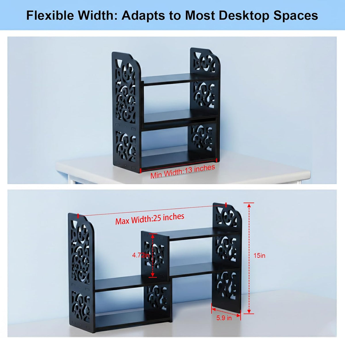 Adjustable Desktop Shelf Organizer, 3-Tier Desk Shelf, White Pattern